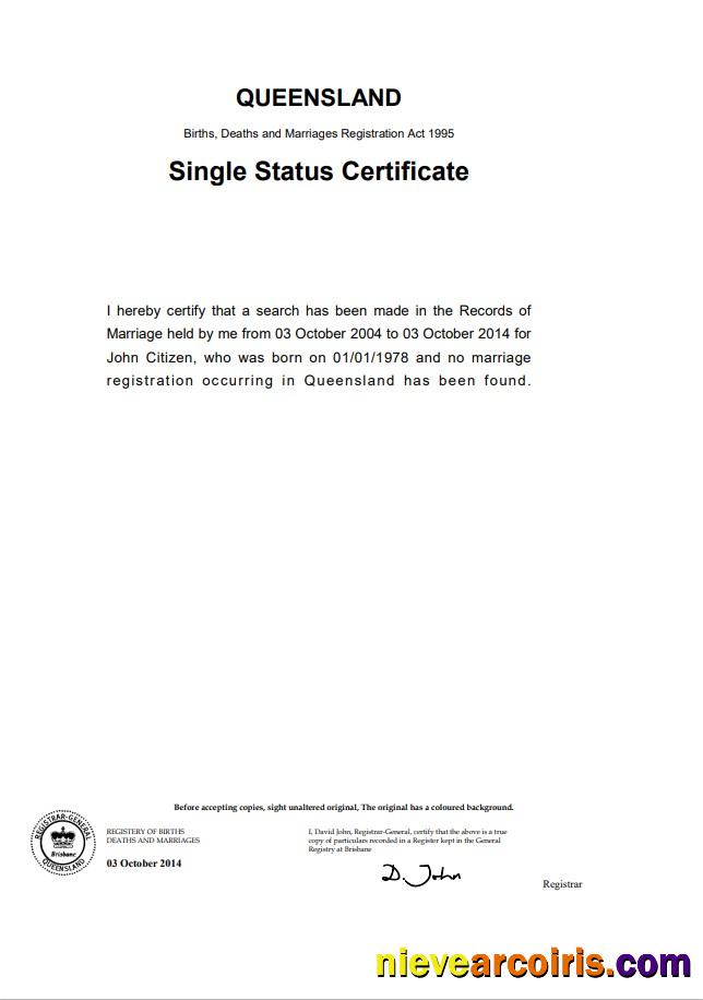 Australia Queensland divorce certificate